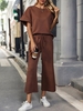 Women Casual Plain Summer Polyester Natural Daily Loose Top With Pants H-Line Two-Piece Sets