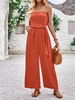 Women Casual Plain Summer Polyester Natural Loose Long H-Line Regular Jumpsuits