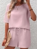 Women Casual Plain Summer Polyester Natural Loose Short Sleeve Crew Neck H-Line Two-Piece Sets