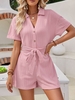 Women Casual Plain Summer Polyester Natural Loose Short Sleeve Regular Shirt Collar Two-Piece Sets