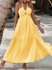 Women Casual Plain Summer Polyester Natural Maxi Sleeveless Regular Vacation Dresses