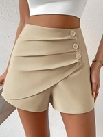 Women Casual Plain Summer Polyester Natural Micro-Elasticity Daily Standard Regular Shorts