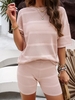 Women Casual Plain Summer Polyester Natural Micro-Elasticity Top With Pants H-Line Regular Two-Piece Sets