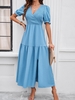 Women Casual Plain Summer Polyester Natural Regular Fit Maxi Short Sleeve Vacation Dresses