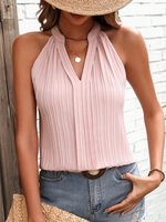 Women Casual Plain Summer Polyester No Elasticity Daily Loose Regular EC Tank Tops