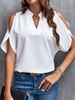 Women Casual Plain Summer Polyester No Elasticity Loose Short Sleeve Regular Notched Shirts