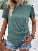 Women Casual Plain Summer Polyester Regular Fit Short Sleeve Regular H-Line Regular Shirts