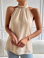 Women Casual Plain Summer Polyester Sleeveless Regular H-Line Regular Halter Shirts