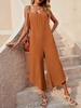 Women Casual Plain Summer Polyester Spaghetti Natural Ankle Pants H-Line Regular Jumpsuits