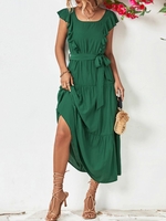 Women Casual Plain Summer Polyester Square neck Daily Regular Fit Regular No Dresses