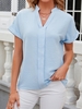 Women Casual Plain Summer Polyester V neck Daily Loose H-Line Regular Shirts