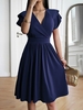 Women Casual Plain Summer Polyester V neck Micro-Elasticity Half Sleeve Regular No Dresses