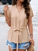 Women Casual Plain Summer Polyester V neck No Elasticity Commuting Regular H-Line Blouses
