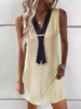 Women Casual Plain Summer Polyester V neck No Elasticity Daily Sleeveless UC Dresses