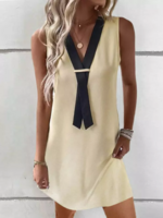 Women Casual Plain Summer Polyester V neck No Elasticity Daily Sleeveless UC Dresses