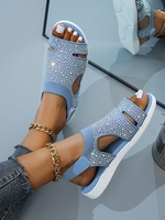 Women Casual Plain Summer Rhinestone Flat Heel Peep Toe Tulle Mesh Fabric Slip On Slide Sandals