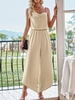 Women Casual Plain Summer Spaghetti Natural Daily Sleeveless Long Regular Jumpsuits