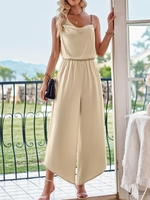 Women Casual Plain Summer Spaghetti Natural Daily Sleeveless Long Regular Jumpsuits