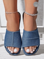 Women Casual Plain Summer Split Joint High-Elastic Daily Flat Heel Denim Slide Sandals Slide Sandals