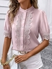 Women Casual Plain Summer Stand Collar Daily Loose Lace H-Line Regular Blouses