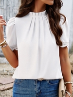 Women Casual Plain Summer Stand Collar Daily Loose Regular H-Line Regular Shirts
