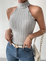 Women Casual Plain Summer Stand Collar No Elasticity Daily Sleeveless Regular S-Line Shirts