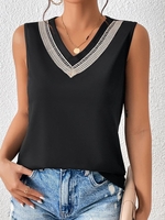 Women Casual Plain Summer V neck Commuting Loose Regular H-Line Lace Shirts