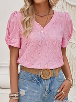 Women Casual Plain Summer V neck Micro-Elasticity Daily Loose Short Sleeve H-Line Shirts