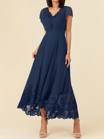 Women Casual Plain Summer V neck Natural Maxi H-Line Regular No Dresses