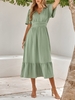 Women Casual Plain Summer V neck Natural Regular Fit Maxi Half Sleeve X-Line Dresses