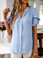 Women Casual Plain Summer V neck No Elasticity Daily Loose H-Line Regular Shirts