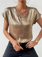 Women Casual Plain Summer V neck No Elasticity Loose Short Sleeve Regular Regular Shirts