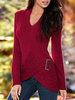Women Casual Plain Winter Buckle Long sleeve Yarn/Wool yarn H-Line Regular Medium Elasticity Sweater