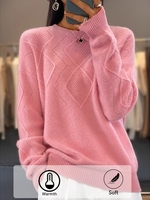 Women Casual Plain Winter Daily Loose Long Sleeve Crew Neck Wool/Knitting H-Line Sweaters