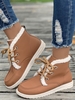 Women Casual Plain Winter Flat Heel Round Toe Cotton Rubber Lace-Up Classic Boots Cotton-padded boots