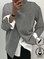 Women Casual Plain Winter Heavyweight Daily Long Sleeve Turtleneck Regular H-Line Sweaters