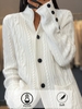 Women Casual Plain Winter Heavyweight Daily Loose Long Sleeve Regular H-Line Cardigans