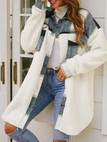 Women Casual Plain Winter Heavyweight Daily Loose Shawl Collar H-Line Medium Elasticity Teddy Jacket