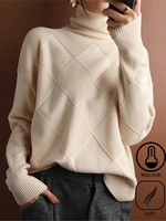 Women Casual Plain Winter Heavyweight Daily Warmth Long Sleeve Regular H-Line Sweaters