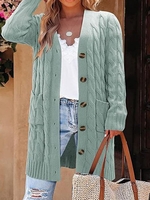 Women Casual Plain Winter Heavyweight Long Sleeve Crew Neck Yarn/Wool yarn Mid-long H-Line Cardigans