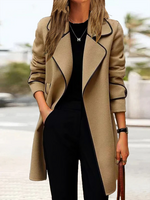 Women Casual Plain Winter Heavyweight No Elasticity Long Sleeve Woolen Mid-long H-Line Coats