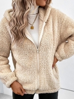 Women Casual Plain Winter Hoodie Natural Heavyweight Loose Regular Hooded Teddy Jacket