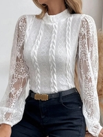 Women Casual Plain Winter Knitted High Elasticity Daily Lace Standard H-Line Tops