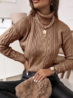 Women Casual Plain Winter Knitted Household Standard Long sleeve Turtleneck H-Line Sweater
