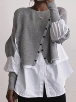 Women Casual Plain Winter Knitted Loose Crew Neck Regular Irregular Craftsmanship H-Line Tunic Tops