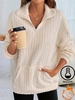 Women Casual Plain Winter Micro-Elasticity Loose Warmth Shawl Collar H-Line Fleece Sweatshirts