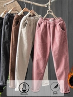 Women Casual Plain Winter Natural Daily Loose Corduroy H-Line Fleece Pants