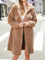 Women Casual Plain Winter Natural Micro-Elasticity Daily Long Sleeve Shawl Collar Regular Teddy Jackets