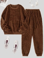 Women Casual Plain Winter Natural Micro-Elasticity Daily Standard Long sleeve H-Line Two Piece Sets