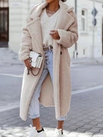 Women Casual Plain Winter Natural No Elasticity Daily Loose Long sleeve H-Line Teddy Jacket